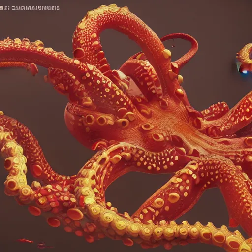 Image similar to Illustration of the Chinese communist party as a dirty octopus with lots of tentacles, dystopian, dirty, 3d shaded, cyberpunk, volumetric lighting, cgsociety, octane render, imax, highly detailed, 8k, hyperrealism
