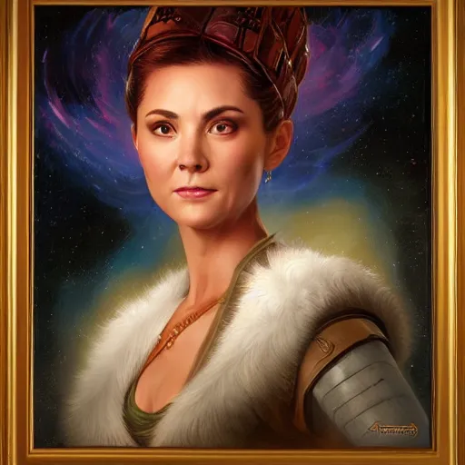 Image similar to portrait of an vulcan woman ( 3 5 ) from vulcan, 4 0 eridani a, alpha quadrant, an oil painting by ross tran and thomas kincade