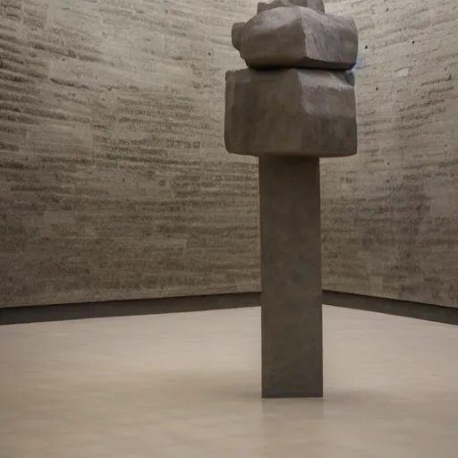 Prompt: sculptures in a brutalist museum