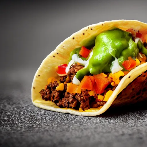 Prompt: a taco stuffed with shit hyperreal deviant art extreme detail deep focus hdr 8k, digital art, food,