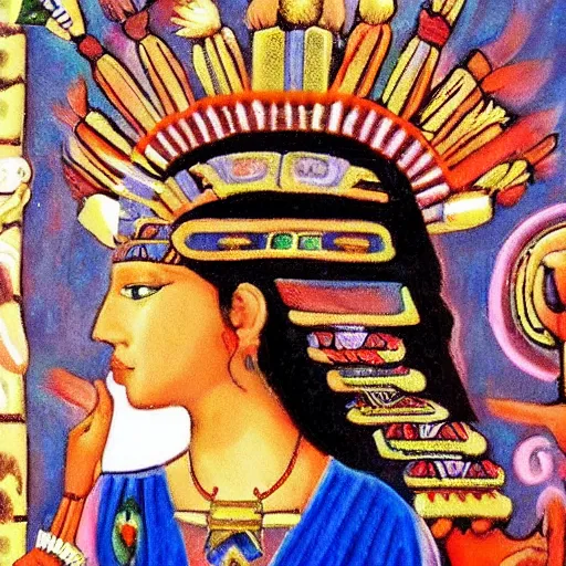 Prompt: a beautiful goddess of the aztecs