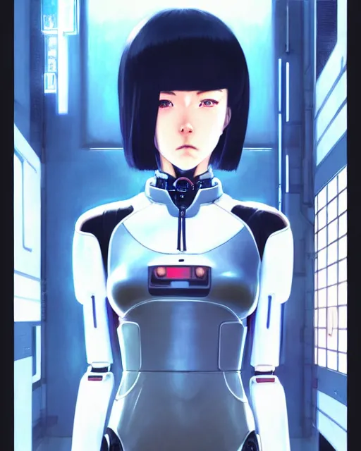 Image similar to girl wearing robotic suit, very anime, fine - face, audrey plaza, realistic shaded perfect face, fine details. anime. realistic shaded lighting poster by ilya kuvshinov katsuhiro otomo ghost - in - the - shell, magali villeneuve, artgerm, jeremy lipkin and michael garmash and rob rey