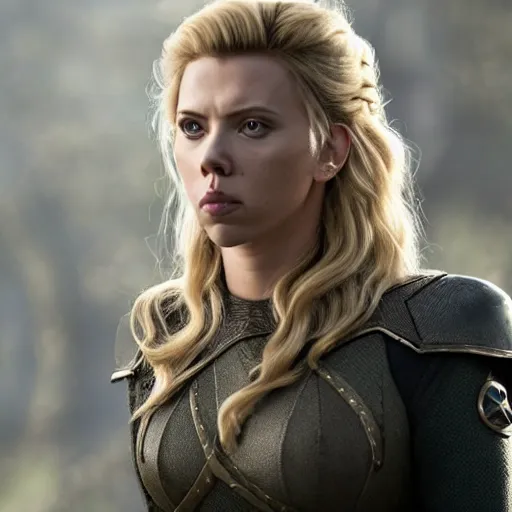 Image similar to starfleet uniform, portrait of scarlett johansson as lagertha, in starfleet uniform, from the tv series vikings