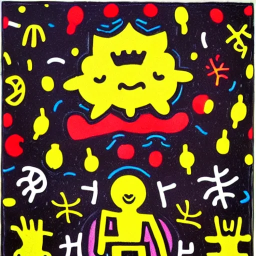 Image similar to heavenly martian 1975 gallerie triangle tabby cat lemon zinfandel raisin , by Georgia O'Keefee and Keith Haring and François de Nomé , groovy , Mixed media , impressionism