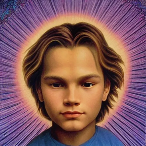 Prompt: river phoenix by Alex Grey and Lisa Frank and William Adolphe Bouguereau