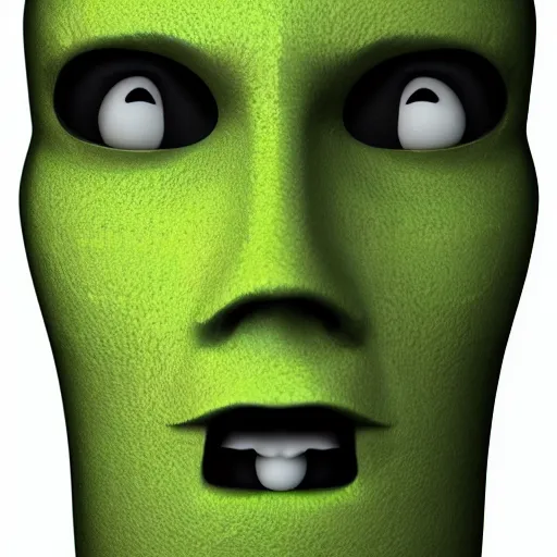 Prompt: green human face with open black eyes as broken 3 d meshes