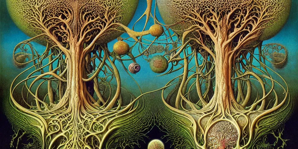 Image similar to tree of life by roger dean and andrew ferez, art forms of nature by ernst haeckel, divine chaos engine, symbolist, visionary, art nouveau, botanical fractal structures, organic, detailed, realistic, surreality