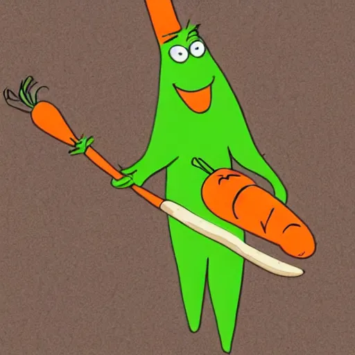 Image similar to A giant cartoon carrot eating a human stick