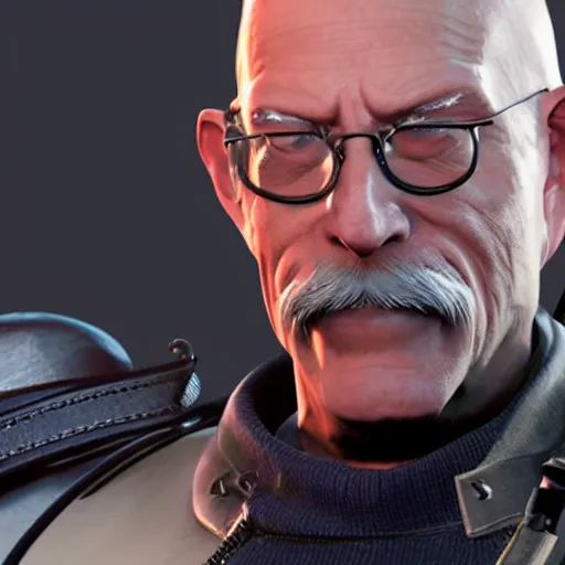 Image similar to the incredible dr. pol in final fantasy vii remake, bald with white mustache, character render, full body shot, highly detailed, in game render