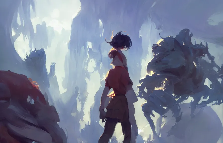 Prompt: greg manchess concept art of the fantastic spork dimension, key visual, ambient lighting, highly detailed, digital painting, artstation, concept art, sharp focus, by makoto shinkai and akihiko yoshida and hidari and wlop and greg rutkowski