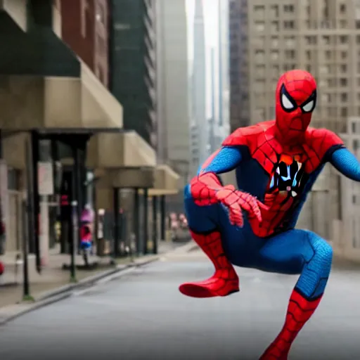 Image similar to jimmy fallon as spider man, spider - man homecoming movie, movie still, 8 k