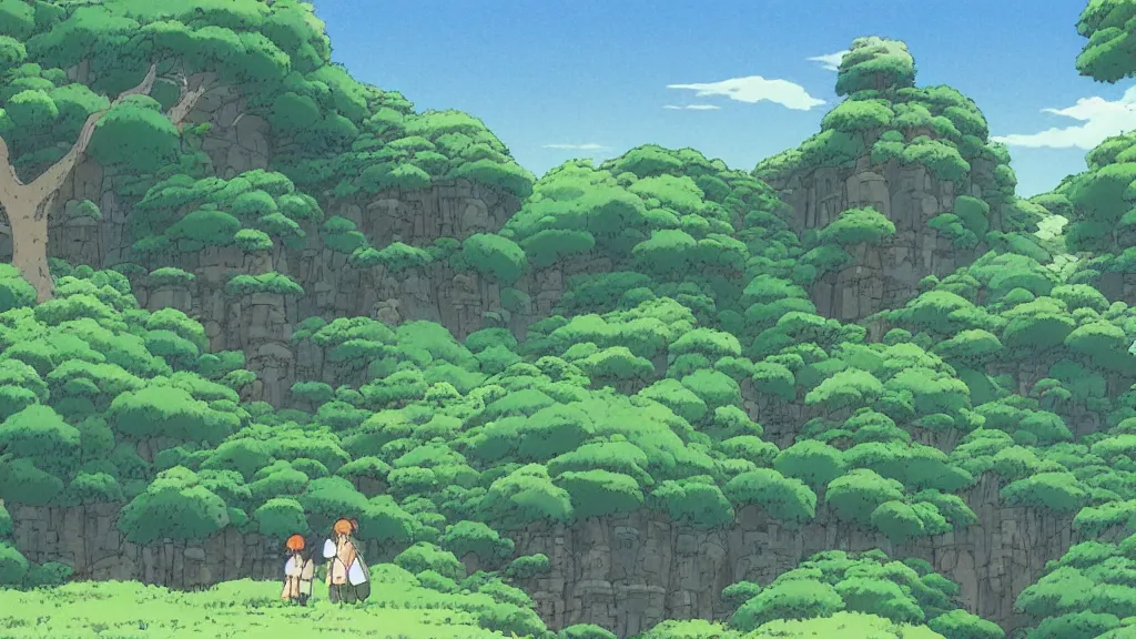 Prompt: a landscape by studio ghibli, hayao miyazaki