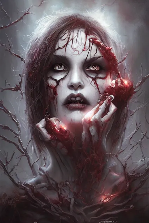 Image similar to a hauntingly beautiful zombie girl, painted by artgerm and tom bagshaw, fantasy art, dramatic lighting, highly detailed digital art