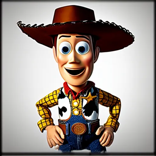 Prompt: woody from toy story creepy