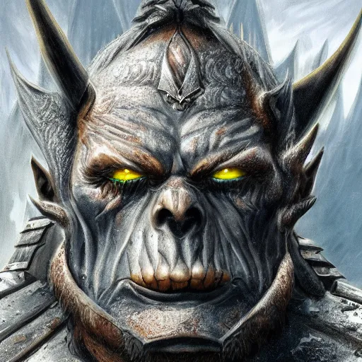 Image similar to a detailed portrait of an orc with armor, fantasy art illustration, incredibly highly detailed and realistic, 8 k, sharp focus