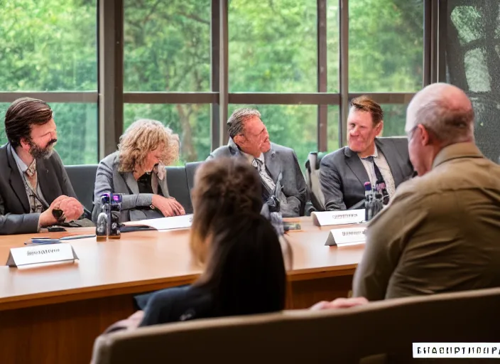 Image similar to board meeting of zoo animals. Highly detailed 8k. Intricate. Sony a7r iv 55mm. Award winning photography.