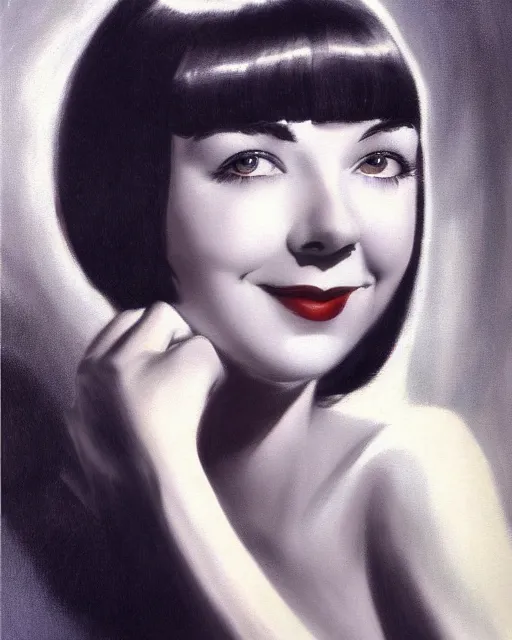Prompt: colleen moore 2 2 years old, bob haircut, portrait painted by stanley artgerm, casting long shadows