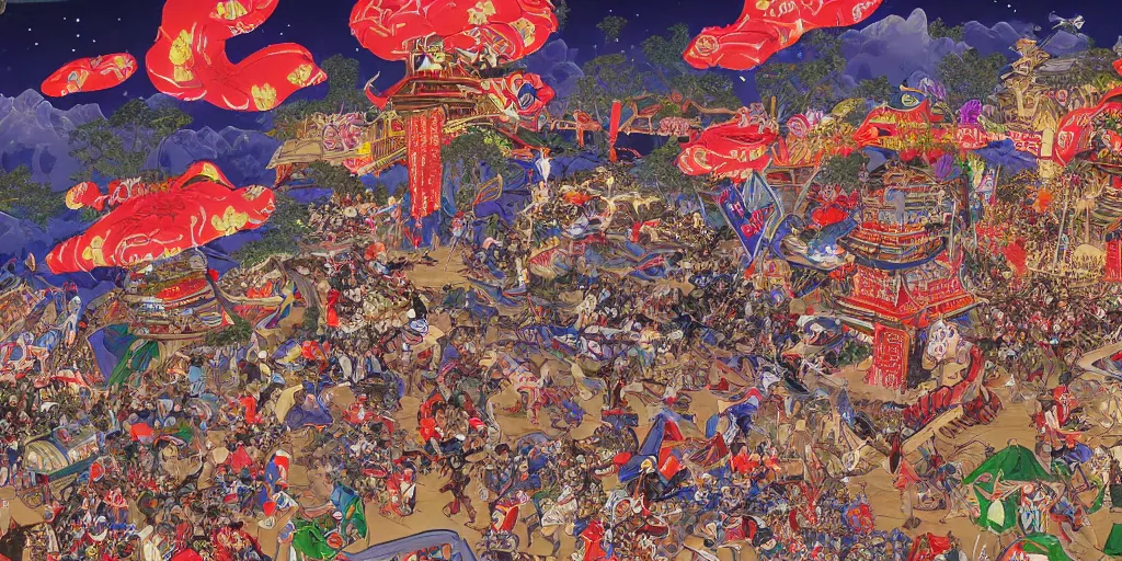 Image similar to photorealistic image of toro nagashi festival at midnight, extremely intricate, hyper detailed, hd, masterpiece