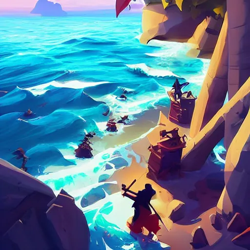 Image similar to painting treasure on sea of thieves game smooth median photoshop filter cutout vector, behance hd by jesper ejsing, by rhads, makoto shinkai and lois van baarle, ilya kuvshinov, rossdraws global illumination