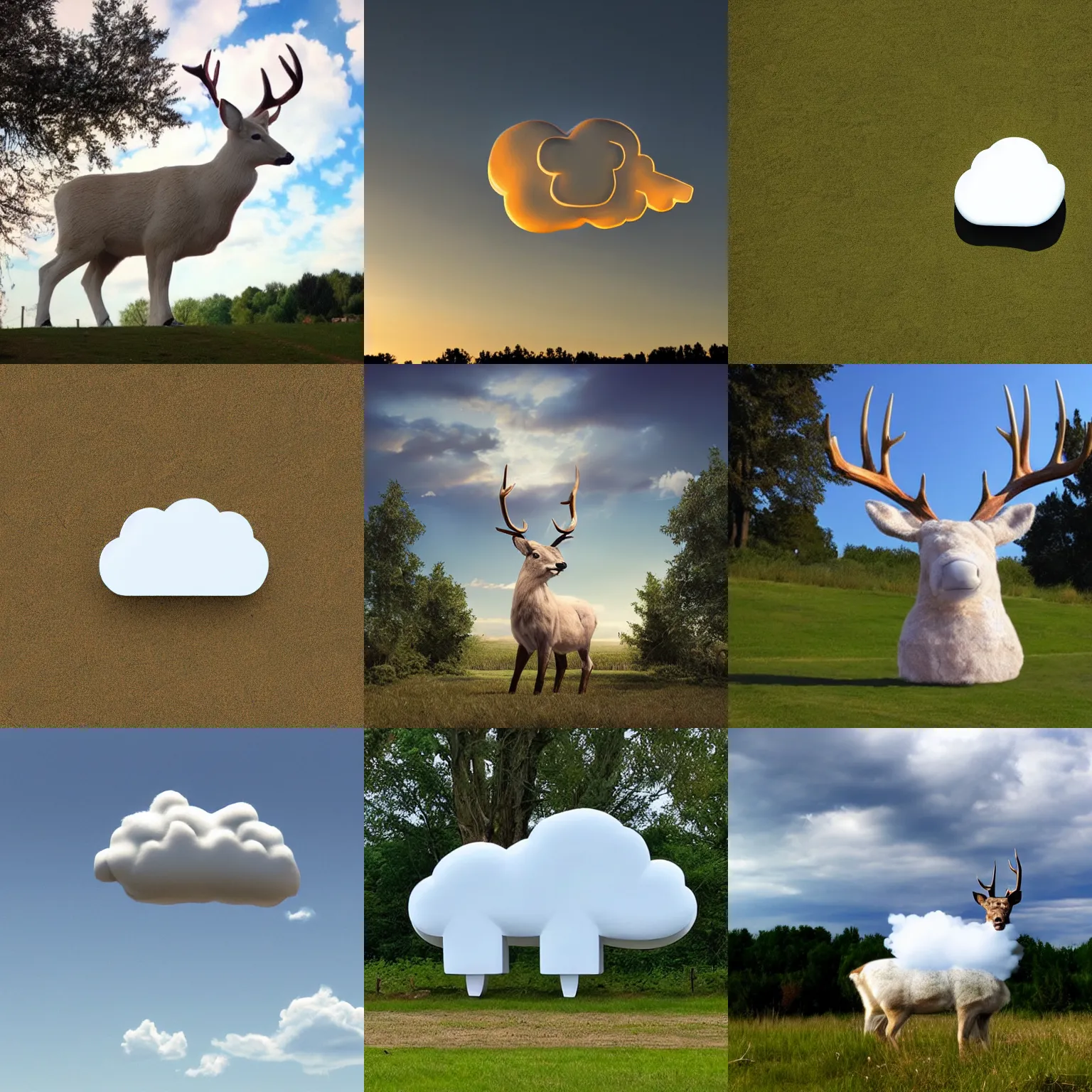 Prompt: a cloud in the shape of a deer, realistic, symmetric