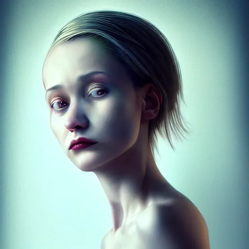 Image similar to beautiful portrait of a hopeless, worthless, lonely, ( young woman ) lawyer, sad, frightening, depressing, miserable, stunning, intelligent, stark, vivid!!, sharp, crisp, colorful!!, ultra ambient occlusion, reflective, universal shadowing, fantasy art, extremely even lighting, art by wlop, dr seuss.