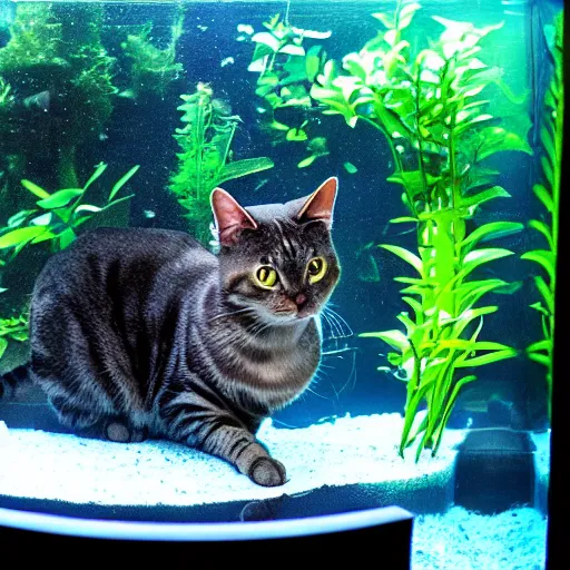 Prompt: a cat in a fishtank, dslr 1 5 mm