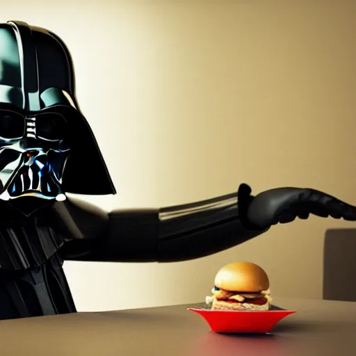 Image similar to Darth Vader at McDonalds, intricate artwork by Tooth Wu and wlop and beeple, octane render, hyper realism, 8k