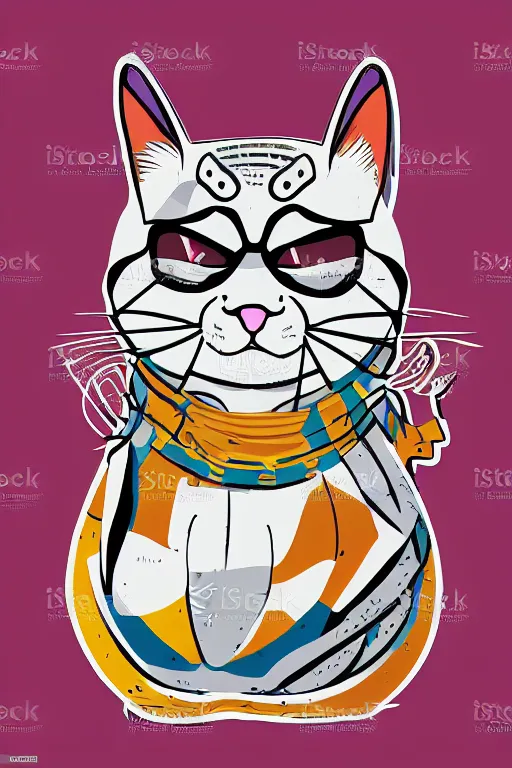 Prompt: Portrait of a cat that is a sumo wrestler, sticker, colorful, illustration, highly detailed, simple, smooth and clean vector curves, no jagged lines, vector art, smooth