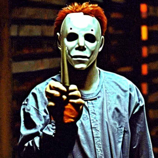 Image similar to michael myers from halloween movie in the matrix
