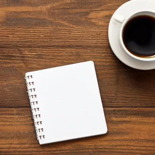 Image similar to notepad next to a coffee mug on hardwood view from above