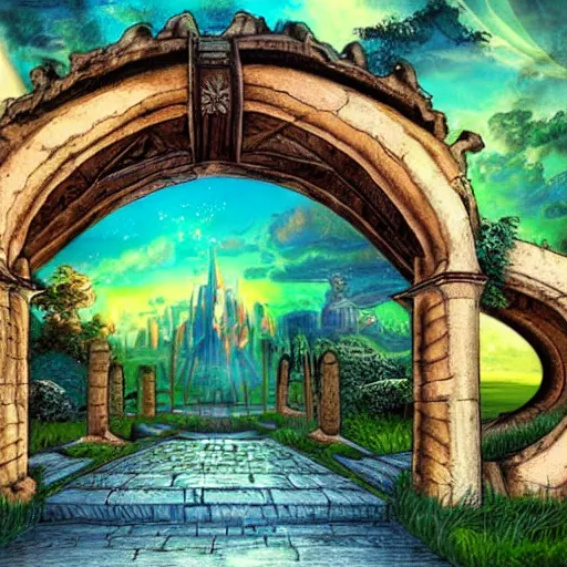 Prompt: Magic Gateway to Utopia Fantasy Art by John Stephans