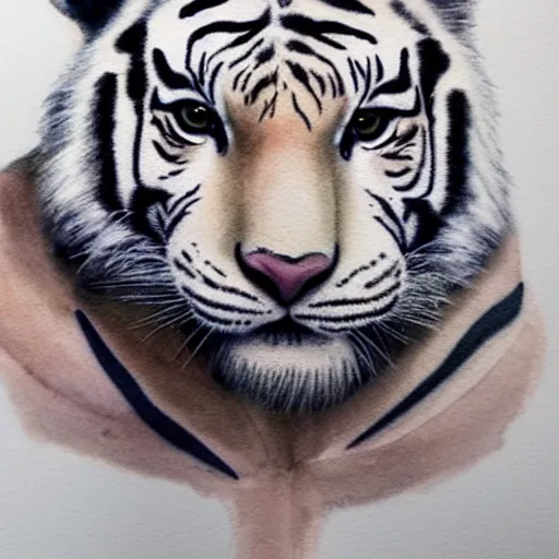 Image similar to white tiger, watercolor, tattoo, high detail, realism