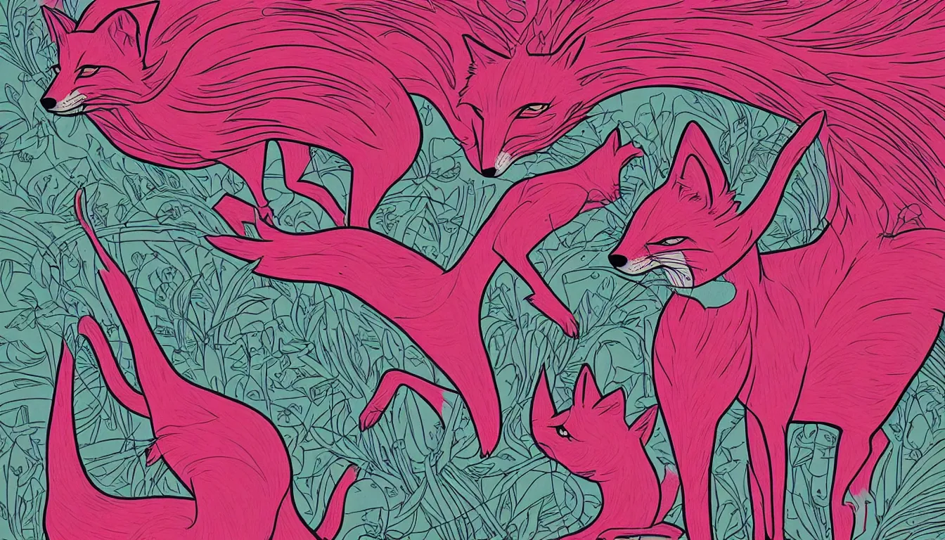 Prompt: pink fox tarot card by Kilian Eng, minimalist, detailed