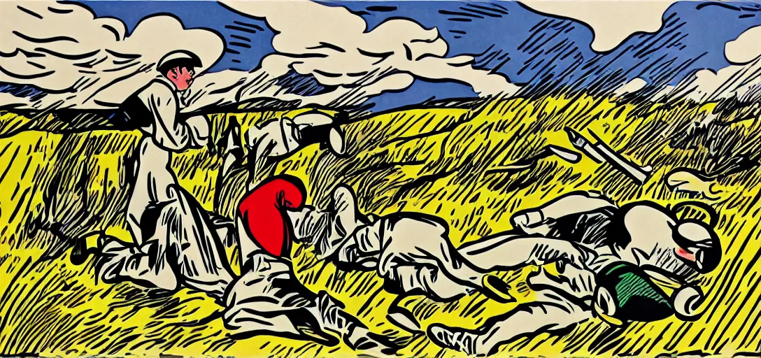 Image similar to the battle of the somme in the style of Roy Lichtenstein