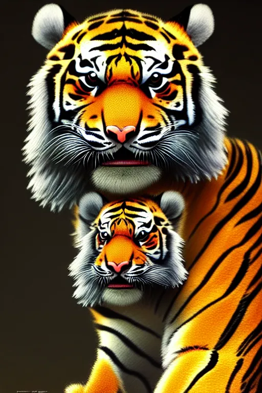 Image similar to clear portrait of a baby tiger, cottagecore!!, background hyper detailed, character concept, full body, dynamic pose, glowing lights!! intricate, elegant, highly detailed, digital painting, artstation, concept art, smooth, sharp focus, illustration, art by artgerm and greg rutkowski and alphonse mucha