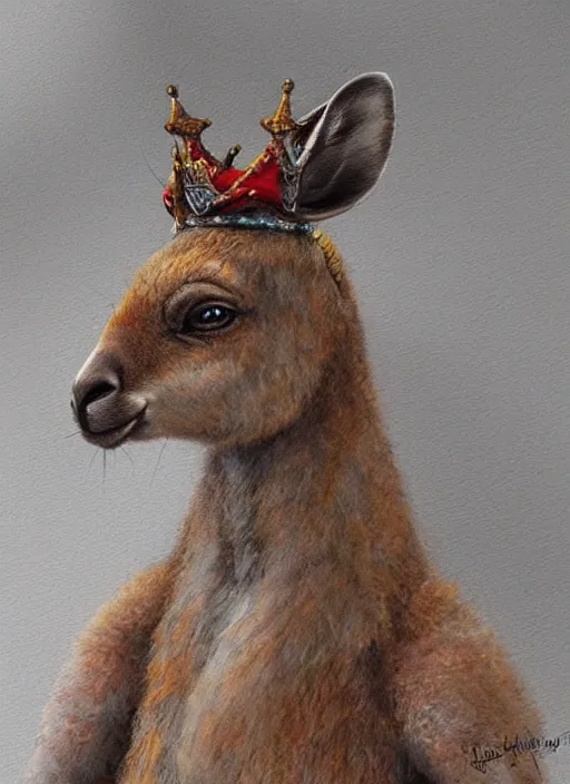 Image similar to kangaroo wearing a crown, dndbeyond, bright, colourful, realistic, dnd character portrait, full body, pathfinder, pinterest, art by ralph horsley, dnd, rpg, lotr game design fanart by concept art, behance hd, artstation, deviantart, hdr render in unreal engine 5