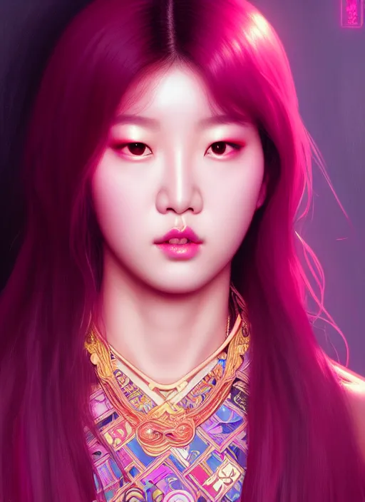 Image similar to roseanne park of blackpink, queen, tarot card, highly detailed, digital painting, smooth, sharp focus, illustration, ultra realistic, unreal engine, 8 k, art by simon bisley and greg rutkowski and alphonse mucha