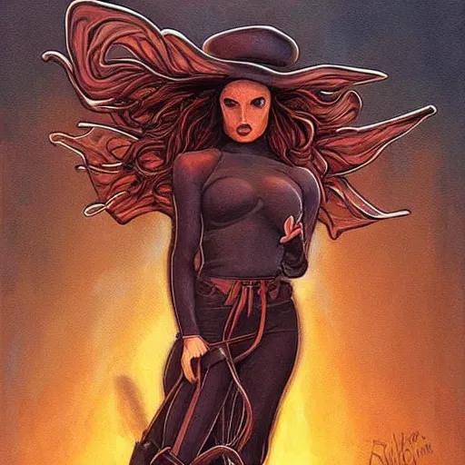 Image similar to painting in style of michael whelan, the super hot, dark angel of coffee