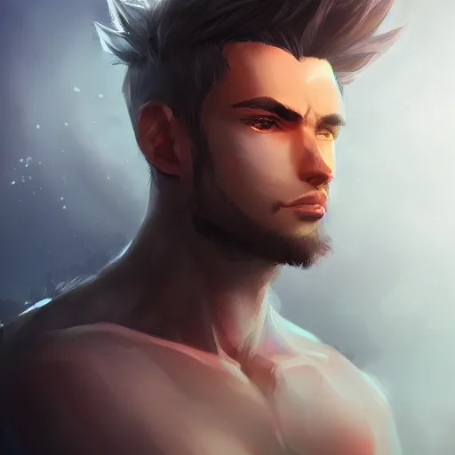 Image similar to detailed beautiful male character art of a protagonist, depth of field, on amino by sakimichan patreon, wlop, weibo high quality art on artstation