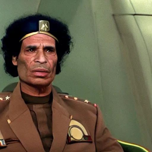 Prompt: A still of Muammar Gaddafi in Star Trek