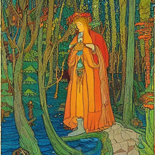 Image similar to a portrait of a character in a scenic environment by ivan bilibin