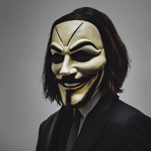 Image similar to man wearing guy fawkes mask, professional cosplay, cinematic, key light, 4 k, 8 k, photorealistic, ultra realistic, hyperrealistic