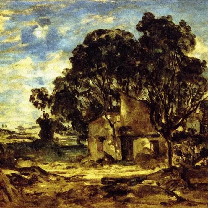 Image similar to a building in a serene landscape, by eugene delacroix