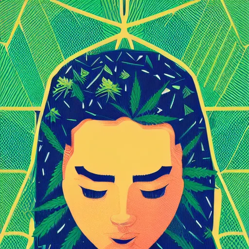 Prompt: Pop Marijuana profile picture by Sachin Teng, symetrical, Vector , Leaf Green, Green smoke, Impressive, Award Winning, Warm, Good Vibes, Positive, geometric shapes, energetic, intricate background, graffiti, street art:2 by Sachin Teng:4