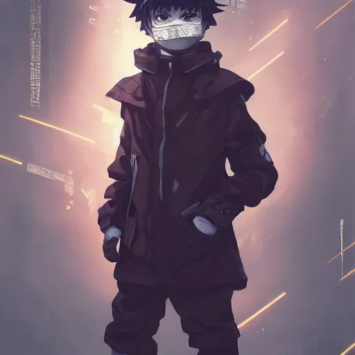 Image similar to killua zoldyck with mask, techwear, streetwear, cyberpunk style outfit, greg rutkowski, artgerm, ross tran, conrad roset, takato yomamoto, ilya kuvshinov, intricate complexity, detailed portrait, 4 k, cinematic lighting, sharp focus, smooth