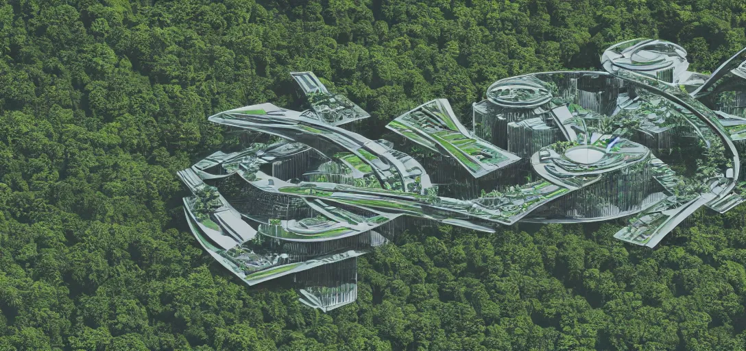 Prompt: photography of a futuristic landscape of a solarpunk city in the middle of the jungle designed by alvar aalto and taras shevchenko and le corbusier, dslr, 1 1 0 mm, sharp focus