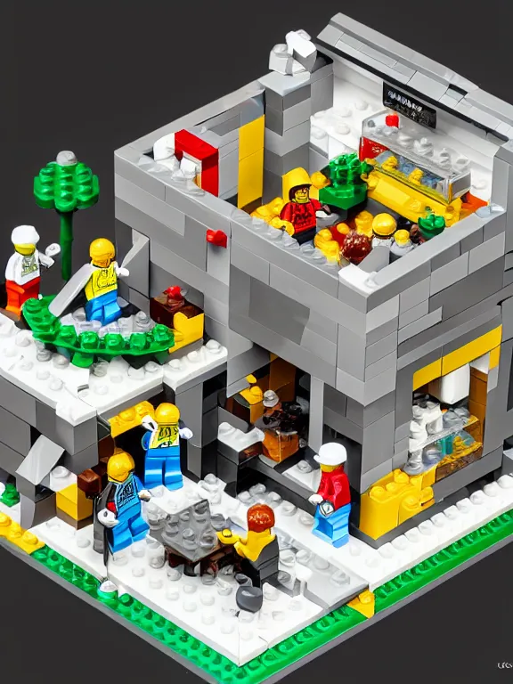 Image similar to miniature isometric lego diorama of epic yogurt factory