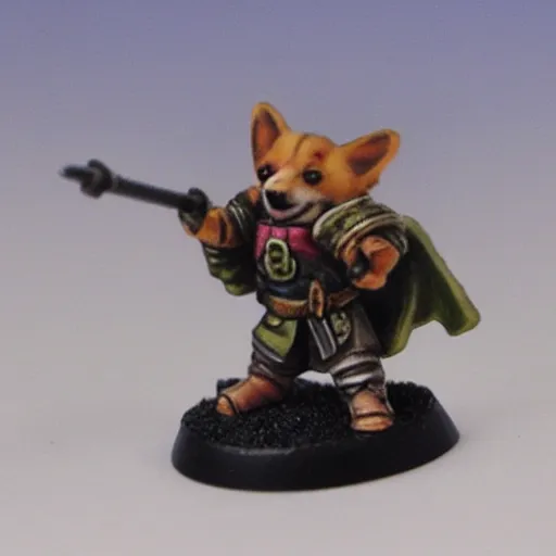 Prompt: corgi wargaming miniature, heroic