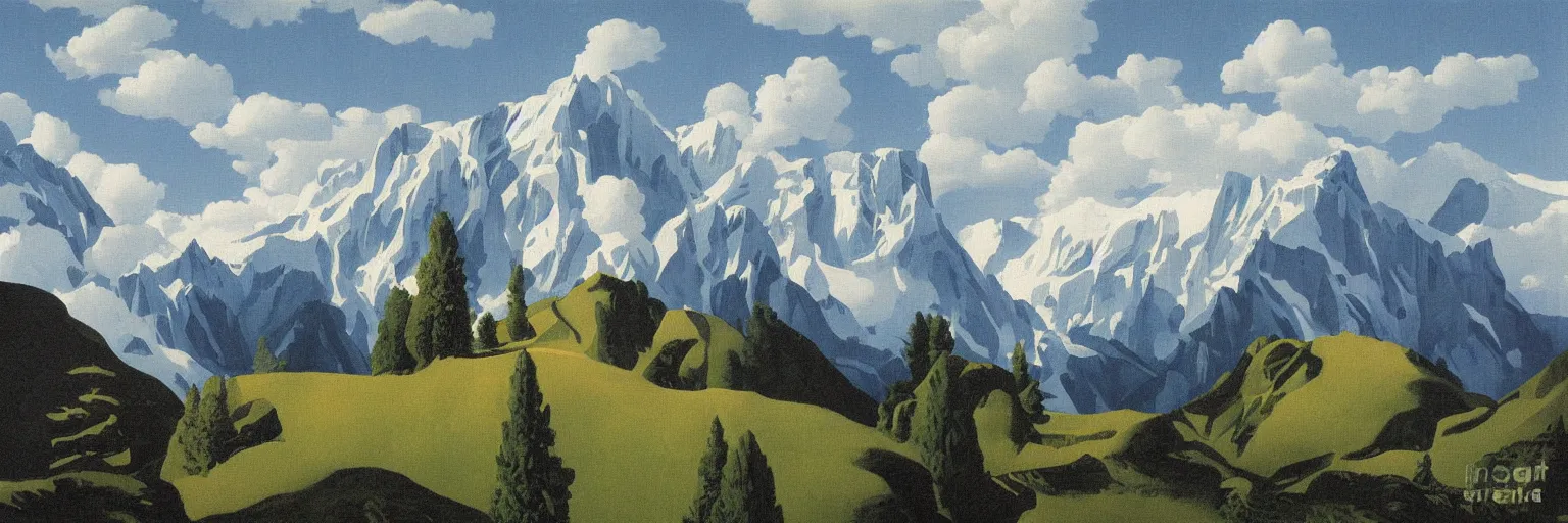 Prompt: swiss alps painting magritte