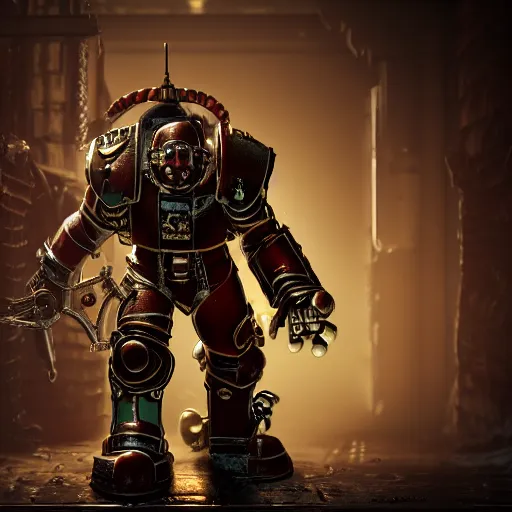 Image similar to very sad crying guardsman in a space hulk from warhammer 4 0 k darktide : : octane render, unreal engine 5, cinematic lighting